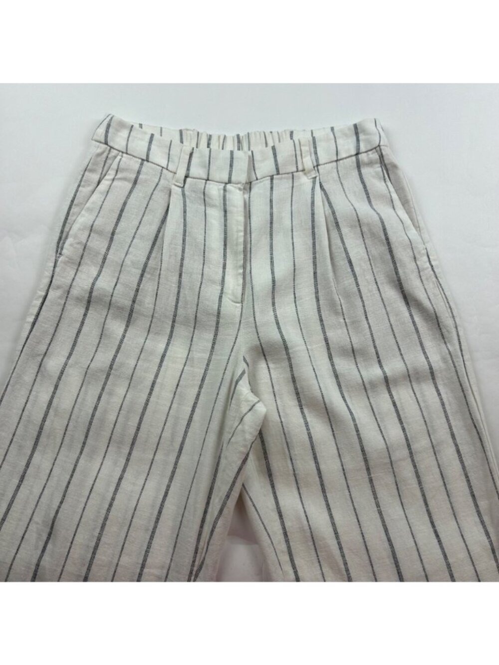 Old Navy Cream Navy Striped Linen Taylor Wide Leg Summer Trouser M - Picture 2 of 7